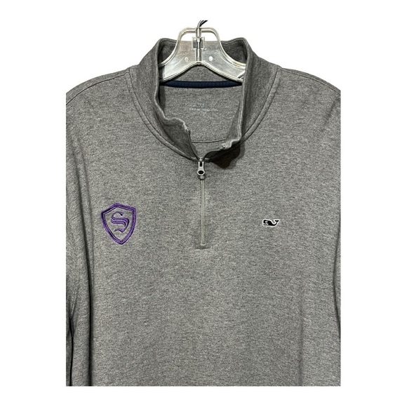 Vineyard Vines Signature Crest 1/4 Zip Pull-Over Heather Whale Embroidered XXL - Picture 3 of 6